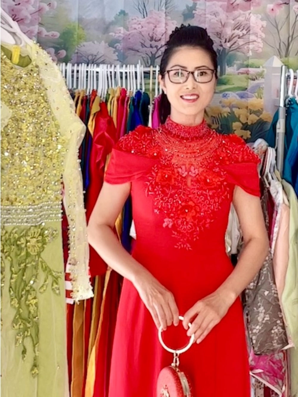 Ao dai chiffon 4 tà, Vietnamese women’s traditional long dress set s m 0 2 red